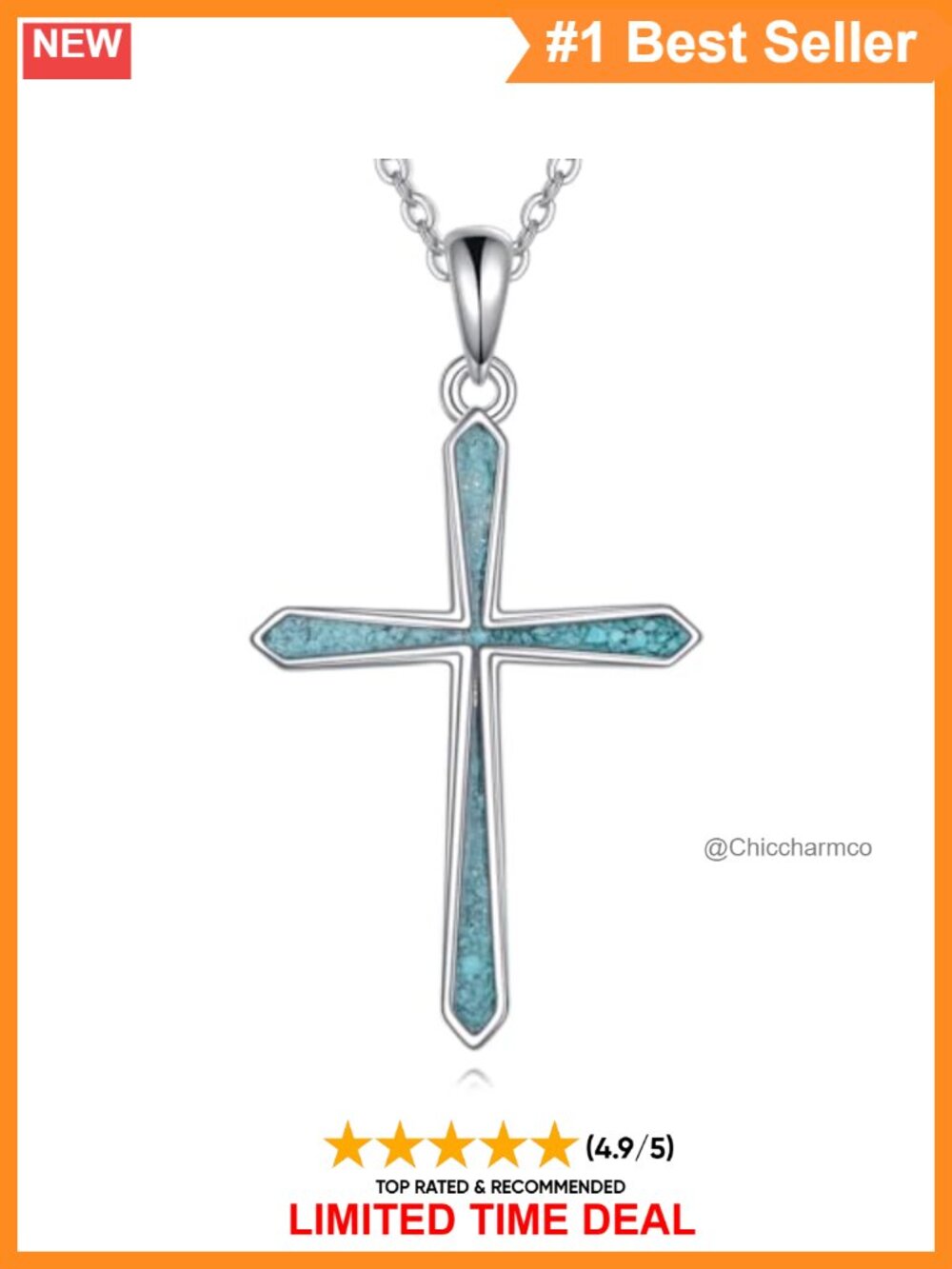 925 Sterling Silver Cross Necklace Turquoise Pendant Hypoallergenic